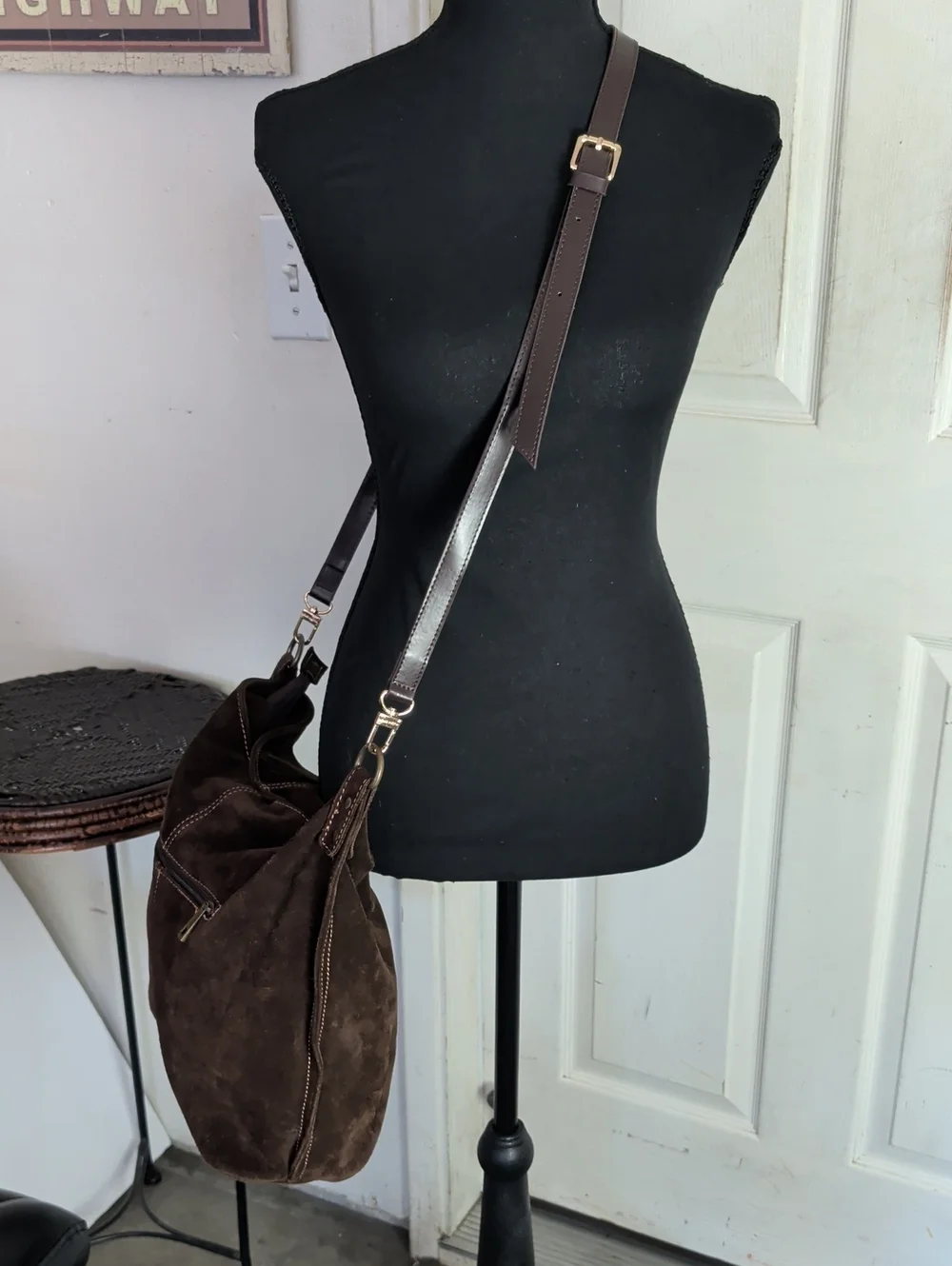 Sundance Distressed Suede Hobo Bag Purse Brown Bohemian Chic Long Strap
